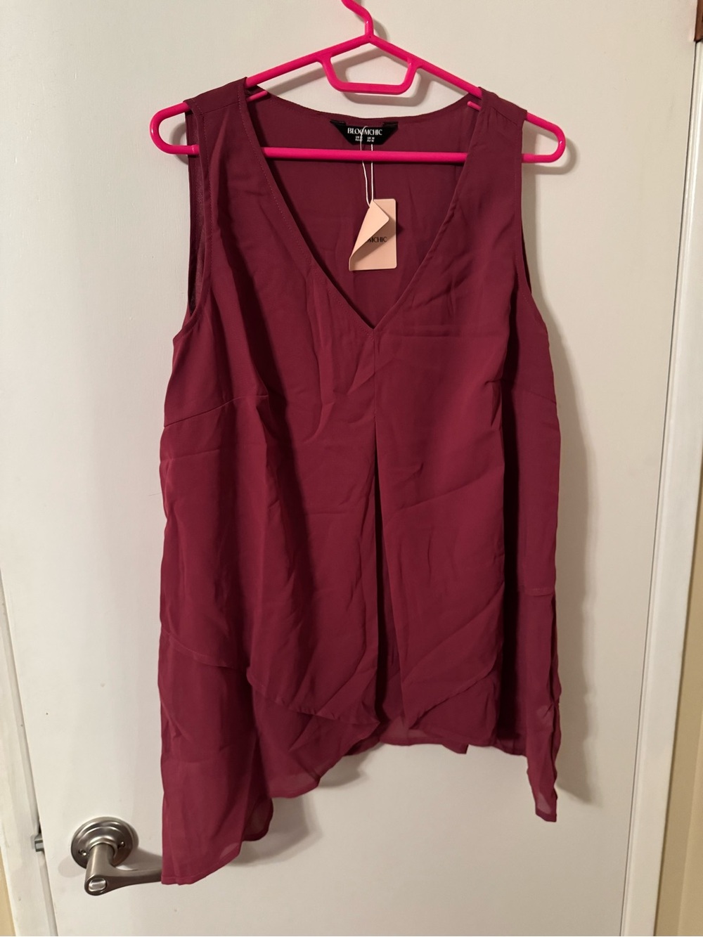 BloomChic Sleeveless V-Neck Blouse - Burgundy